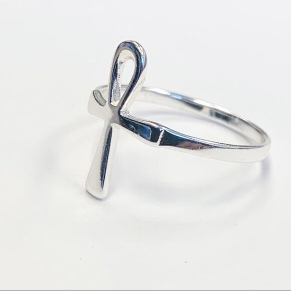 925 Sterling Silver Ankh Cross Ring - Picture 4 of 15